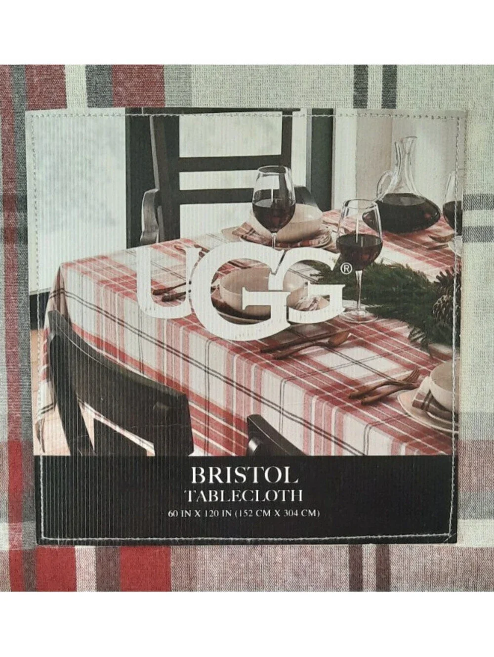 UGG Bristol Cotton Tablecloth Redwood Plaid Red White 60x120 Rectangular NEW